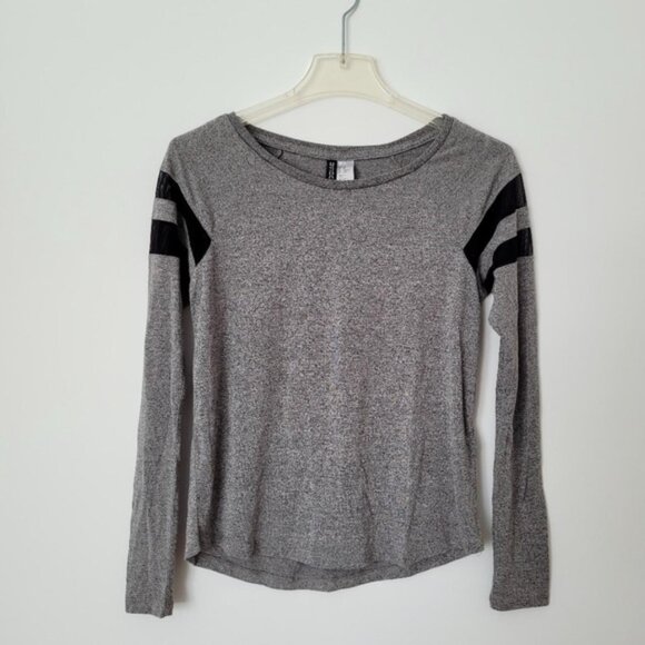 H&M Mesh Striped Gray Long Sleeve Top Size XS Black Grunge Goth Skater Sporty - Picture 1 of 4